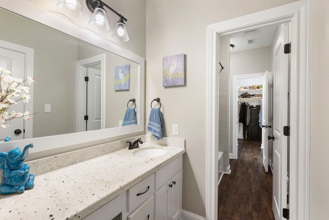 bathroom featuring wood finished floors and vanity