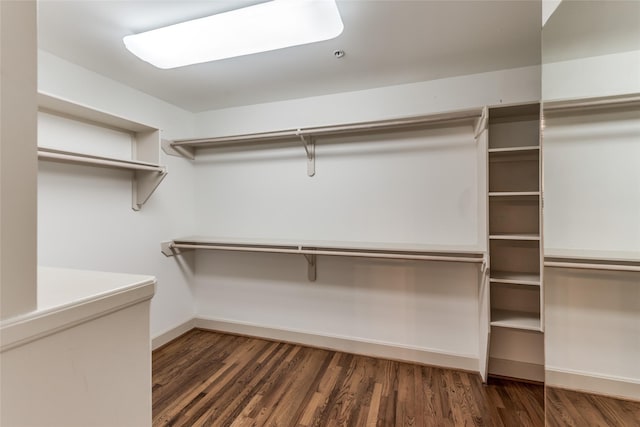 walk in closet with wood finished floors