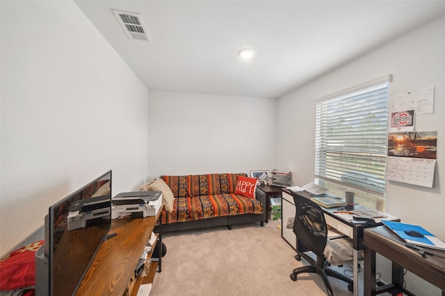 office space featuring carpet floors and visible vents