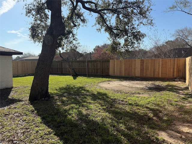 view of yard with a fenced backyard