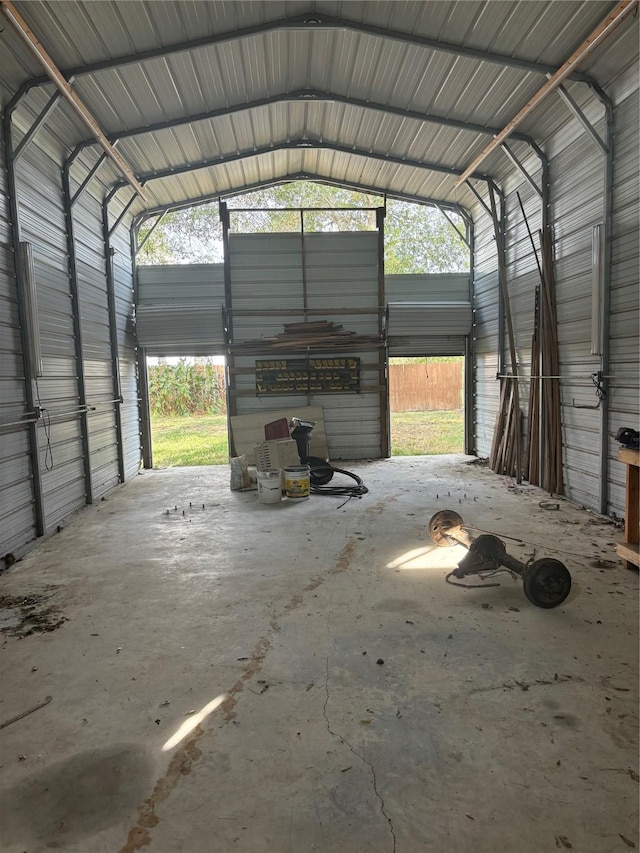 garage with metal wall