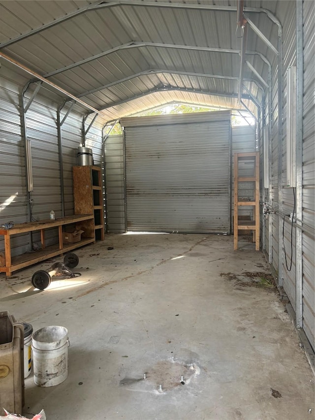 garage with metal wall