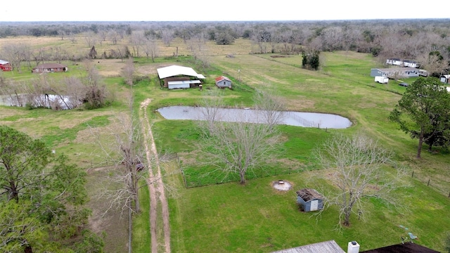 bird's eye view with a rural view and a water view