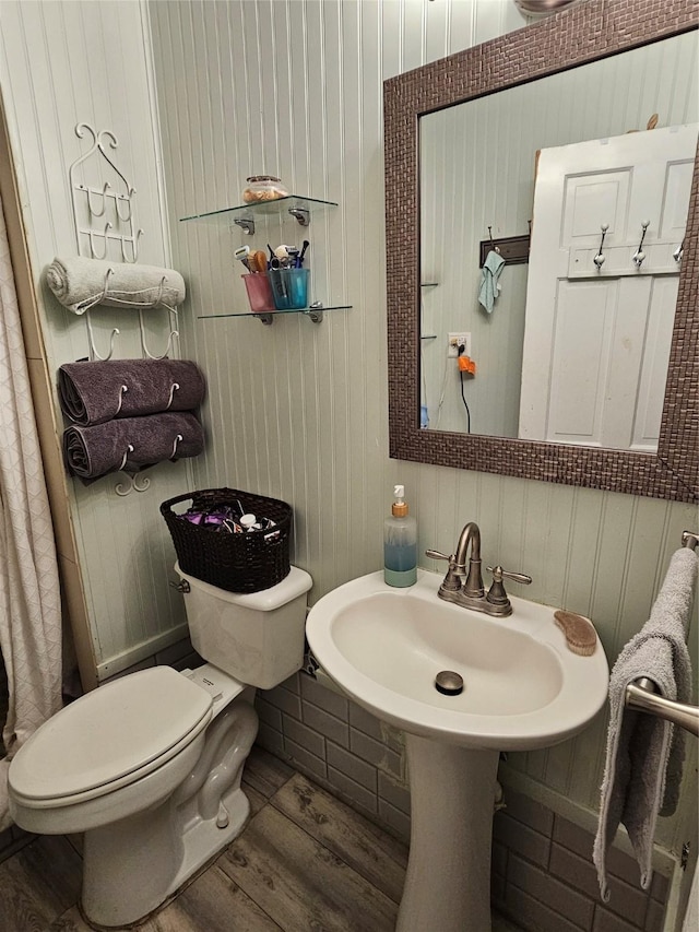 bathroom with wood finished floors and toilet