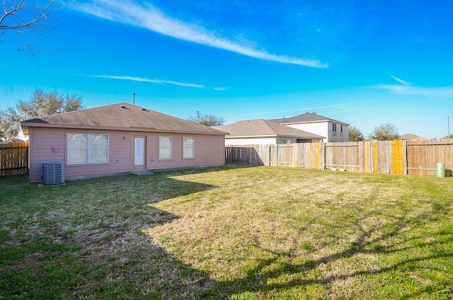 26810 Blacktail Ct, Hockley, TX 77447 - rear view of property with a yard, central AC unit, and a fenced backyard