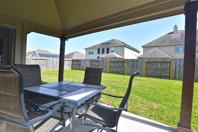 view of patio with a fenced backyard and outdoor dining space