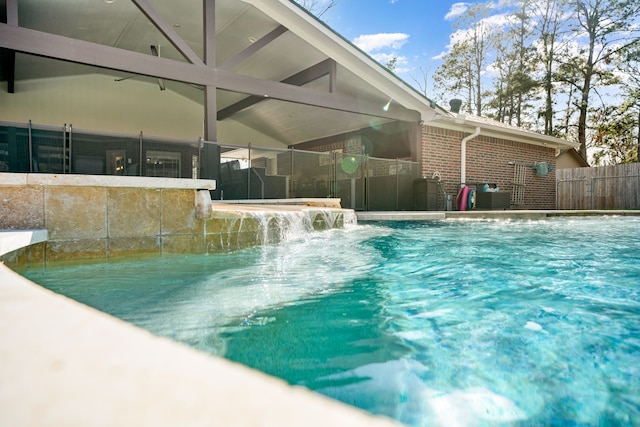 view of pool featuring a fenced in pool and fence