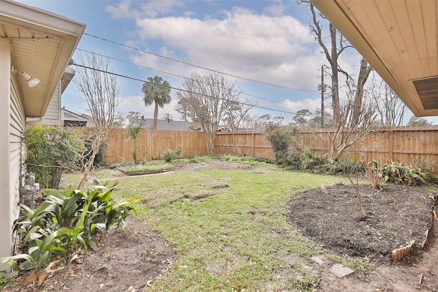 view of yard with a fenced backyard