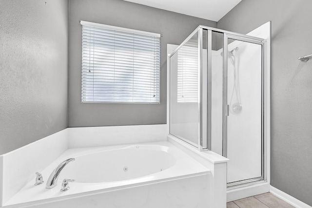 3520 White Oak Point Dr, Conroe, TX 77304 - full bath with a stall shower, a bath, and tile patterned flooring