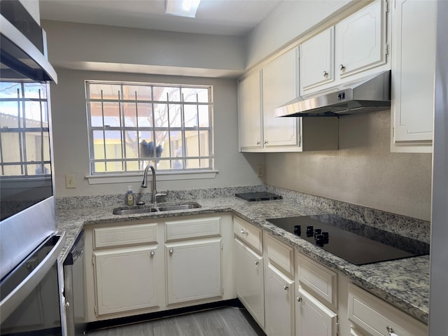 kitchen featuring a wealth of natural light, a sink, black electric cooktop, and under cabinet range hood