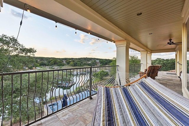 balcony with a ceiling fan