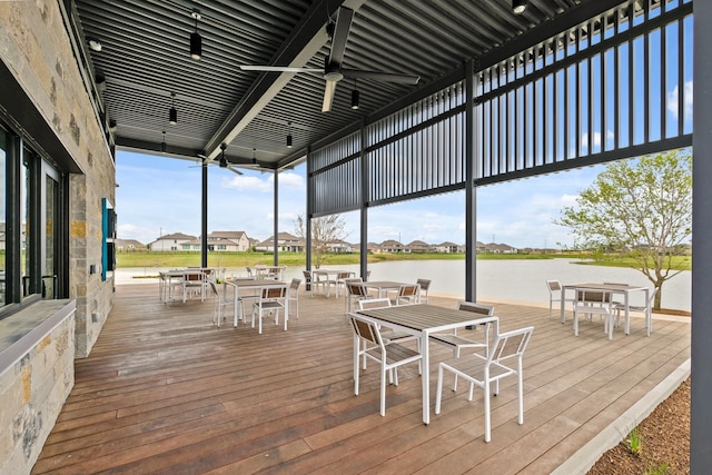 11435 Desert Orangetip Way, Cypress, TX 77433 - wooden deck featuring outdoor dining area, a water view, and a residential view