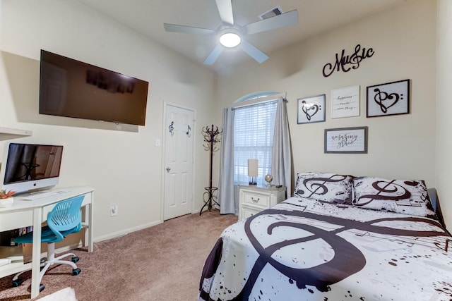 bedroom featuring carpet flooring, visible vents, and baseboards