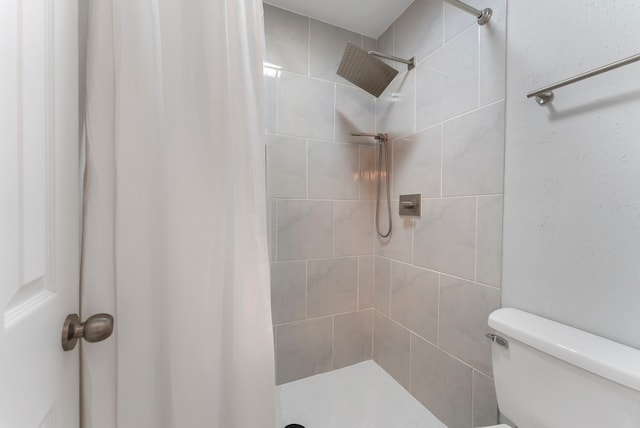 full bathroom with toilet and a shower stall