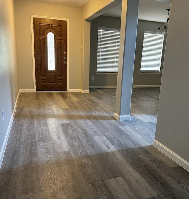 foyer featuring plenty of natural light, baseboards, and wood finished floors