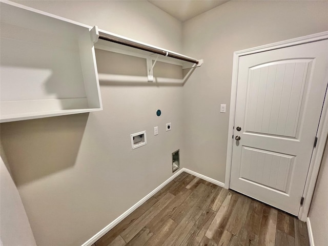 washroom featuring washer hookup, dark wood finished floors, hookup for an electric dryer, laundry area, and baseboards