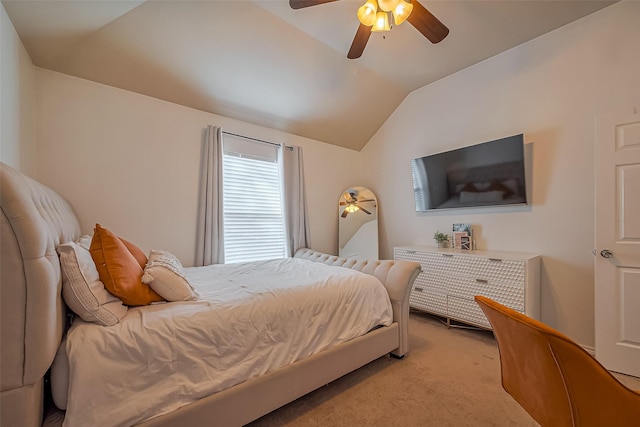 9314 Dune Gate Ct, Humble, TX 77396 - bedroom featuring light carpet, vaulted ceiling, and ceiling fan