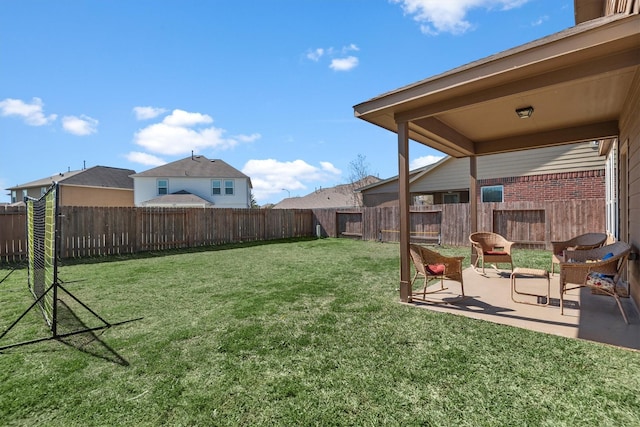 view of yard featuring a patio and a fenced backyard