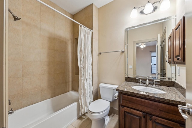 full bathroom featuring toilet, tile patterned flooring, shower / bath combo, and vanity