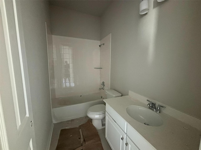 full bath featuring shower / bathtub combination, vanity, and toilet