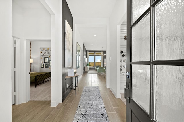 hall featuring wood tiled floor