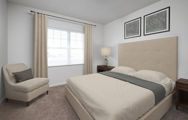 carpeted bedroom featuring baseboards