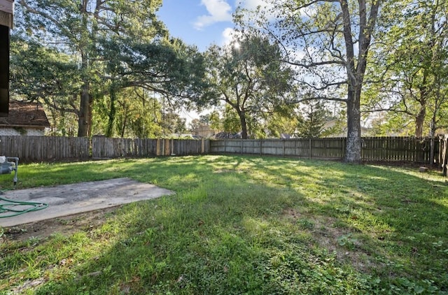 view of yard with a fenced backyard