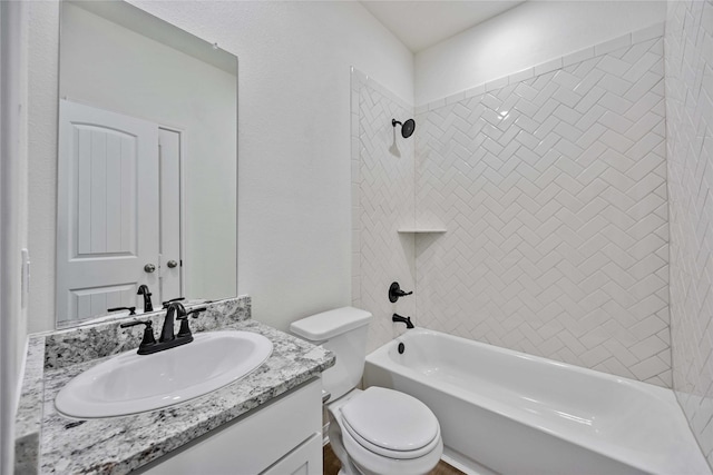 full bath featuring toilet, bathing tub / shower combination, and vanity