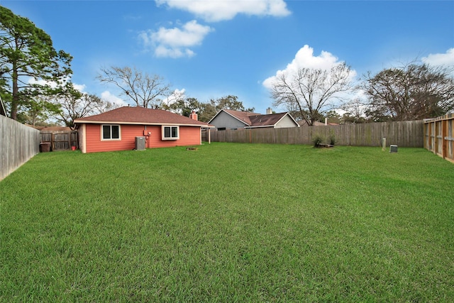 view of yard with a fenced backyard