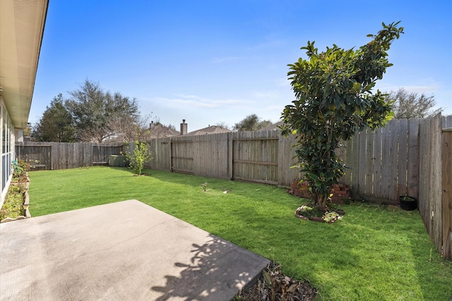 view of yard featuring a fenced backyard and a patio