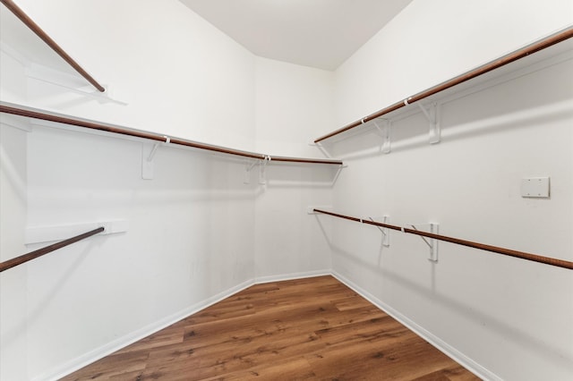 walk in closet with wood finished floors