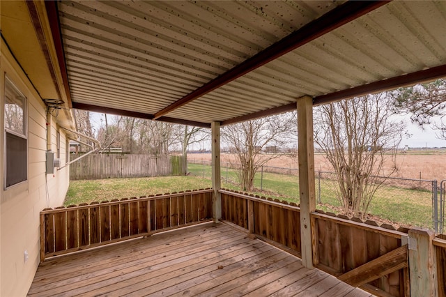 wooden deck featuring a lawn and a fenced backyard