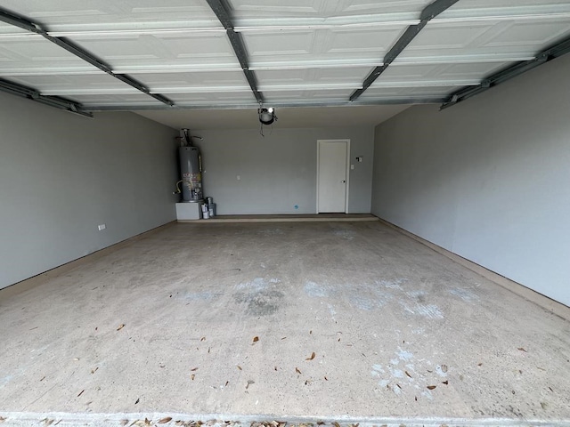 garage with gas water heater and a garage door opener