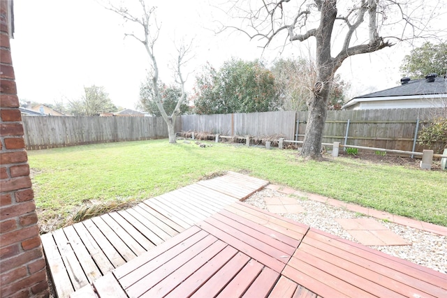 wooden deck featuring a yard and a fenced backyard