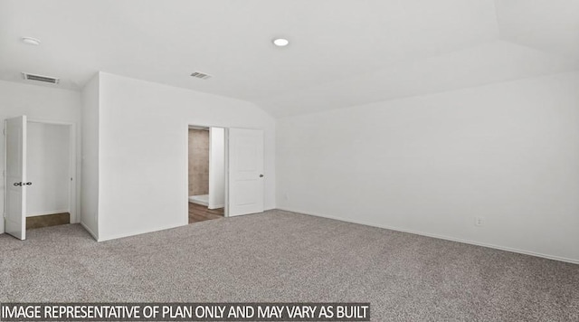 14615 Lost Cave Way, New Caney, TX 77357 - interior space featuring vaulted ceiling, visible vents, carpet flooring, and baseboards