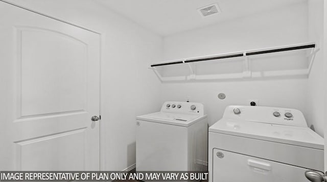 laundry room with laundry area, visible vents, and washer and clothes dryer