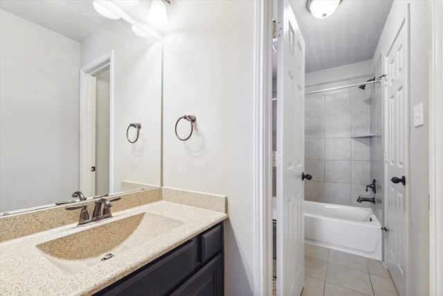 full bath with vanity, shower / bathtub combination, and tile patterned flooring