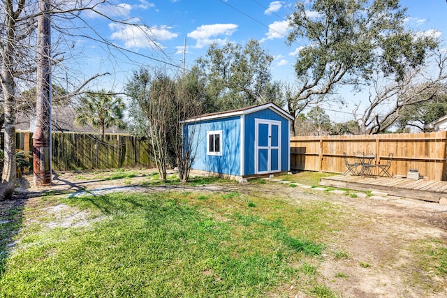 view of shed featuring a fenced backyard