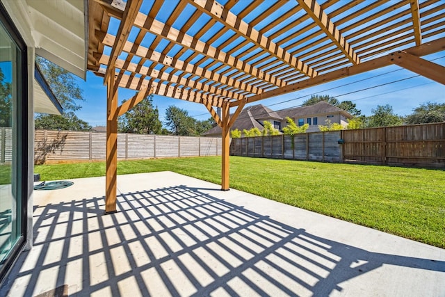 view of patio featuring a fenced backyard and a pergola