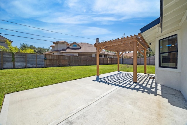 view of patio / terrace featuring a fenced backyard and a pergola