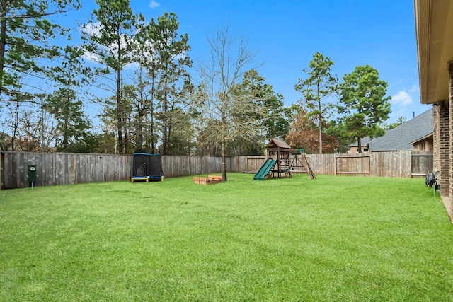 view of yard featuring a playground and a fenced backyard