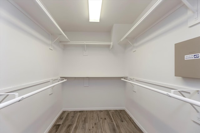 walk in closet with wood finished floors