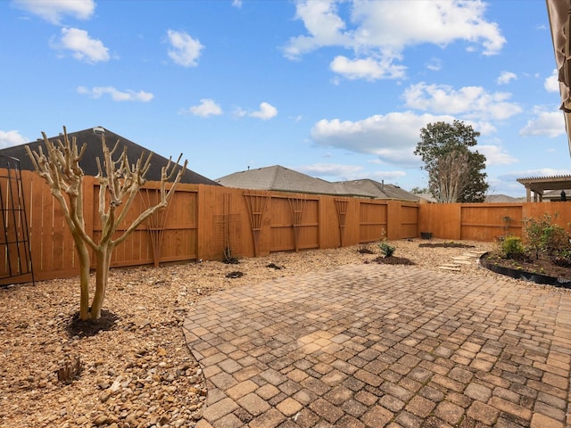 view of yard with a patio area and a fenced backyard