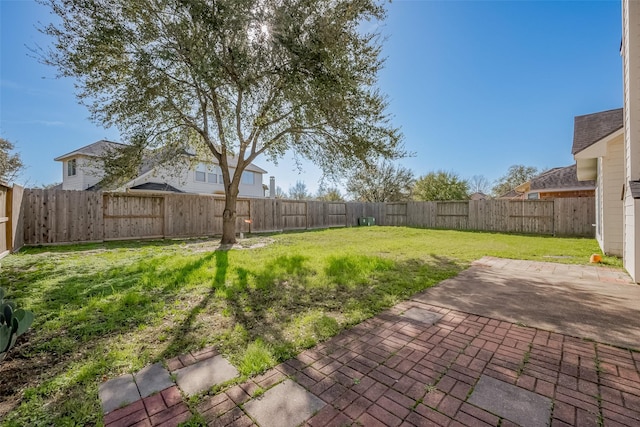 view of yard featuring a patio area and a fenced backyard