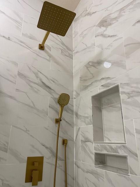 interior details with a marble finish shower