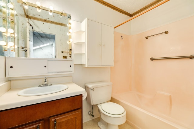 bathroom featuring vanity, toilet, and shower / bathtub combination