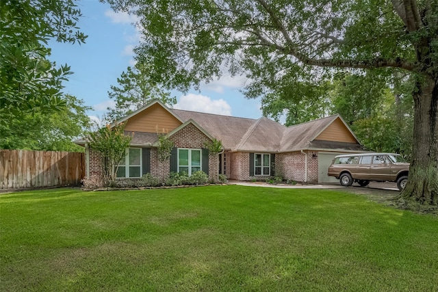 1234 Bergman Ct, Conroe, TX 77384 - ranch-style home with brick siding, an attached garage, and roof with shingles