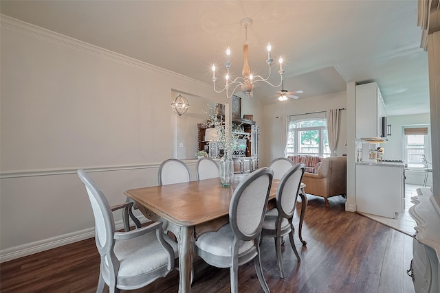 1234 Bergman Ct, Conroe, TX 77384 - dining area with a chandelier, dark wood-style floors, and a ceiling fan