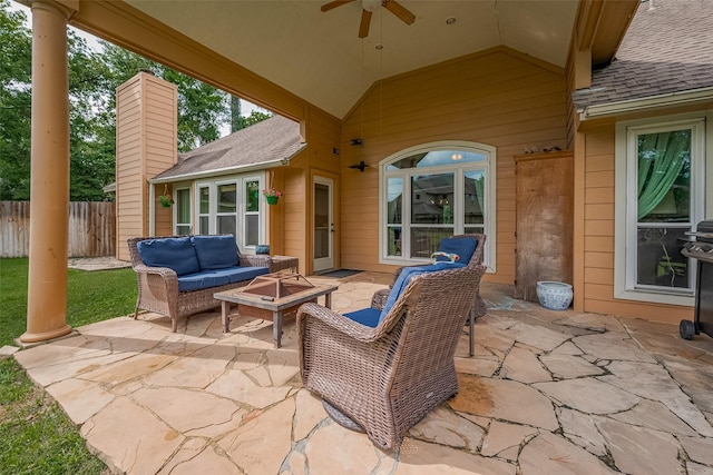 1234 Bergman Ct, Conroe, TX 77384 - view of patio / terrace featuring an outdoor living space with a fire pit and a ceiling fan
