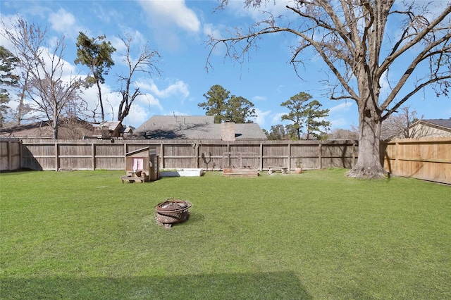 view of yard with a fenced backyard